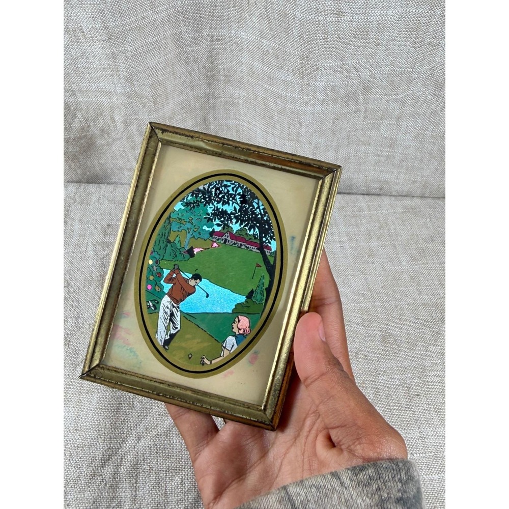 Vintage Pyraglass Golf Scene, Waiting for a Puff Framed Art Print